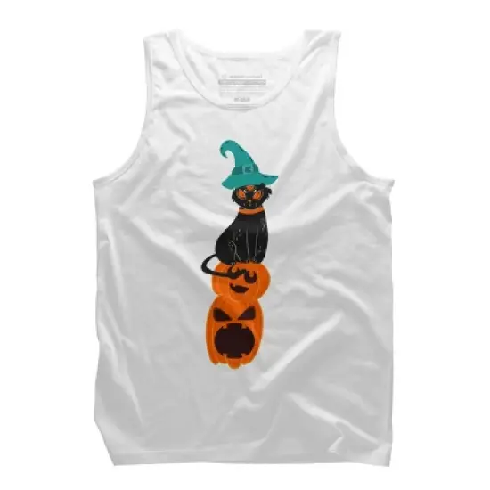 Men's Design By Humans Halloween Pumpkins and Witch Cat By famenxt Tank Top image {4}