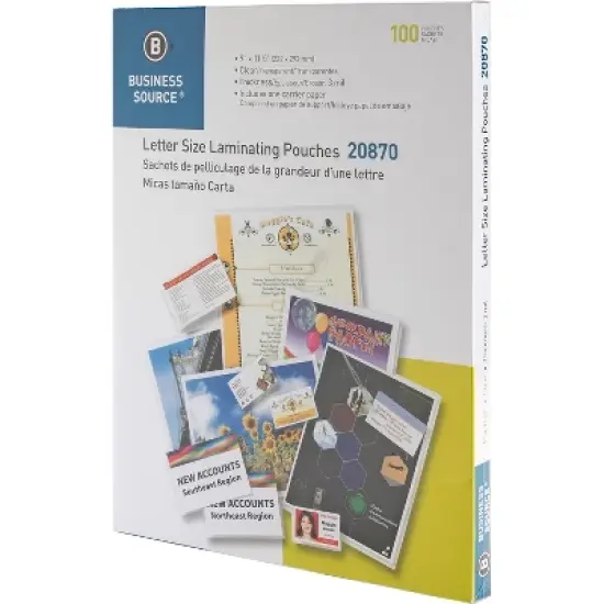 Business Source Laminating Pouch Ltr 3Mil 9"x11-1/2" 100/BX Clear 20870 image {1}