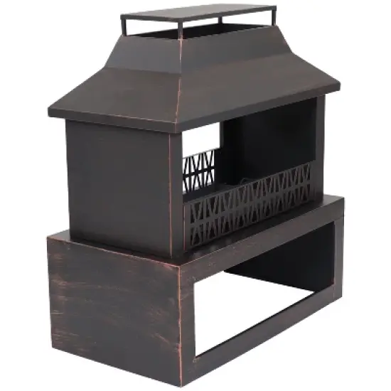 Sunnydaze Backyard Blaze Heavy-Duty Steel Outdoor Fireplace - Built-In Log Storage and Protective Cover - 35-Inch H - Brushed Bronze image {4}
