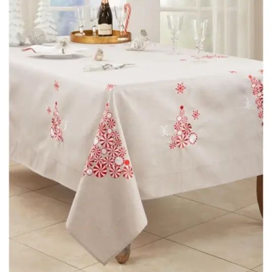 Saro Lifestyle Holiday Tablecloth With Peppermint Christmas Tree Design image {1}