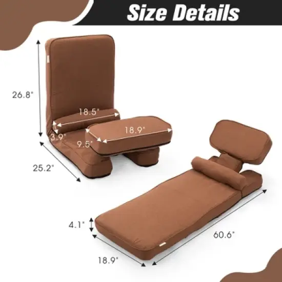 Multi-functional Foldable Sofa with Adjustable Angles and Pillow, Dark Brown image {1}