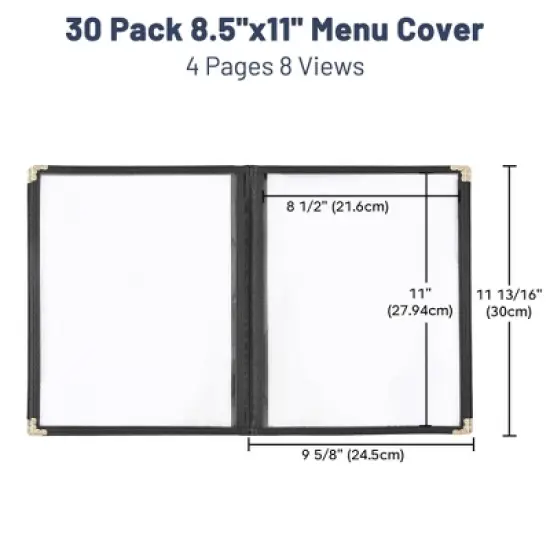 WeChef 30 Pack Menu Covers 8.5 x 11" Book Style Menu Holders 4 Pages 8 Views Restaurant Bar Black image {6}