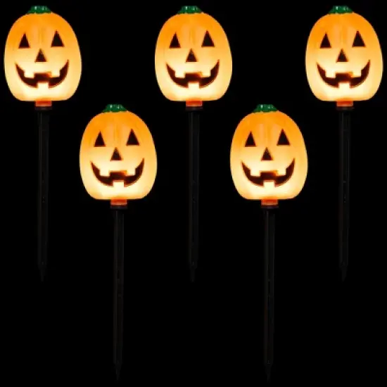 Northlight Lighted Jack-O-Lantern Halloween Outdoor Pathway Markers - 24" - Orange - Set of 5 image {2}