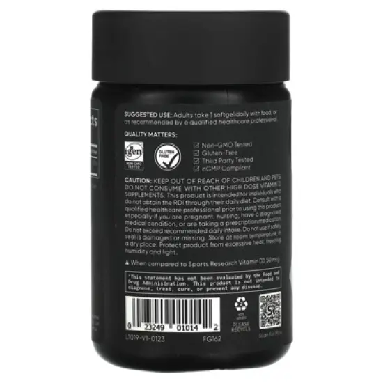 Sports Research Vitamin D3, 125 mcg (5,000 IU), 30 Softgels image {2}