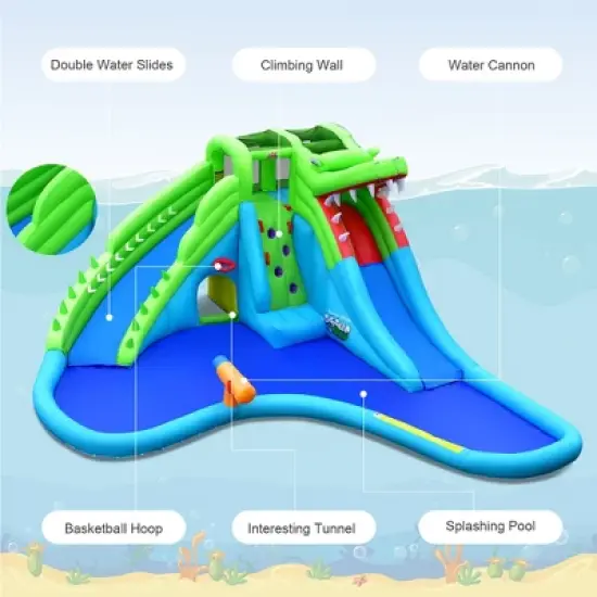 Costway Inflatable Kid Bounce House Dual Slide Climbing Wall Splash Pool w/Bag image {3}