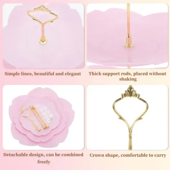 Unique Bargains 3 Tier Dessert Cupcake Stand Flower Shape Cup Cake Holder Tower Pink Gold Tone image {2}