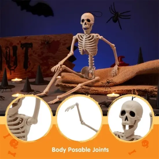 Joyfy 1/2/5/10 PCS 16" Posable Skeleton Halloween Decorative Props for Indoor/Outdoor Halloween Decorations Graveyard Haunted House Spooky Scene Party image {4}