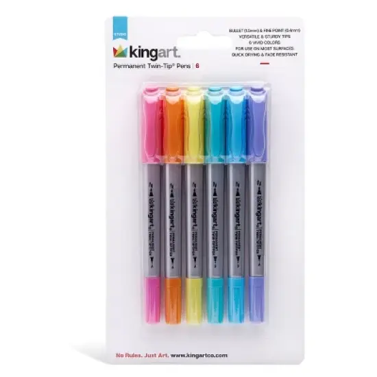 KINGART Permanent Twin-Tip Pens 6 Colors image {3}