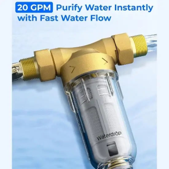 Waterdrop Spin Down Sediment Filter, Backwash Whole House Water Filter System for Well Water, 40-50 Micron, 1" MNPT + 3/4" FNPT + 3/4" MNPT image {4}