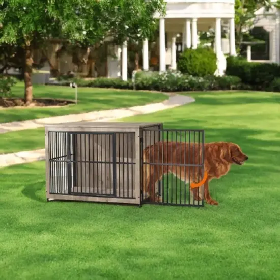 Heather Greige Dog Crate Furniture.as a 43.3" side end table.for dogs up to 80 lb, with a heavy-duty cage, enclosed base and double - door design. image {3}