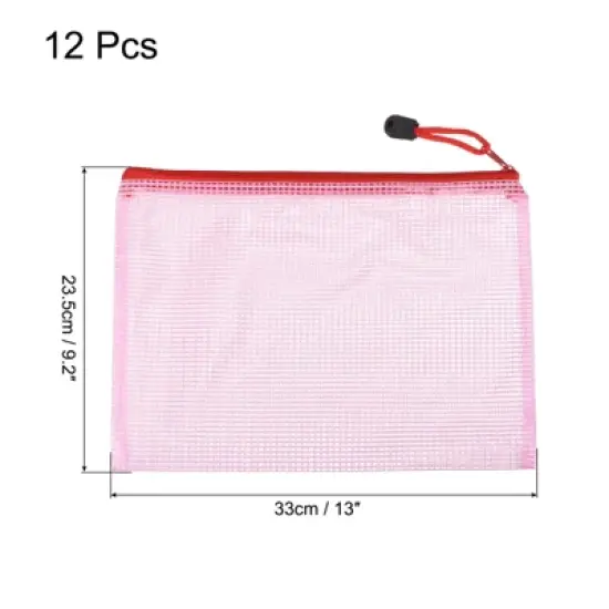 Unique Bargains PVC Waterproof Zipper Office Travel Mesh File Bags 12 Pcs image {1}