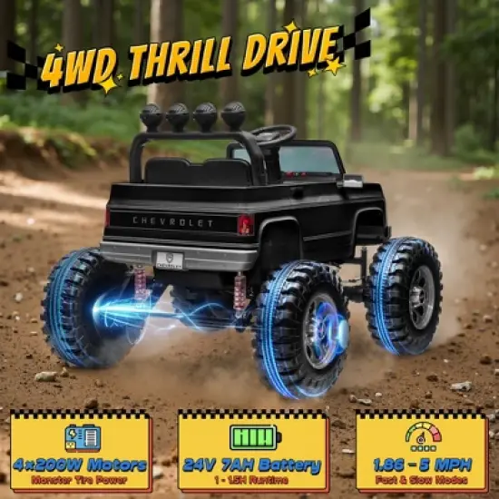 Joyracer Chevrolet 24V 4WD 2-Seater Ride On Truck for Kids, Electric Ride On Toys Cars with 7Ah Battery, Remote Control & MP3 image {4}
