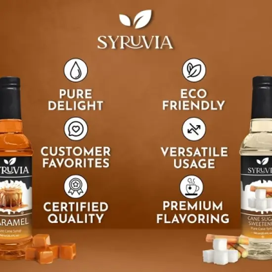 Syruvia Coffee Flavors Variety Pack: Caramel & Cane Sugar Sweetener 25.4 fl oz Syrup image {4}