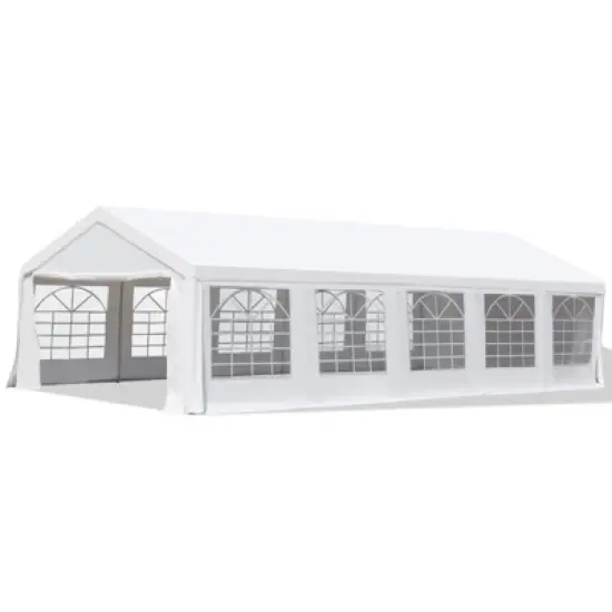 Outsunny Large Outdoor Carport Canopy Party Tent with Removable Protective Sidewalls & Versatile Uses, White image {6}