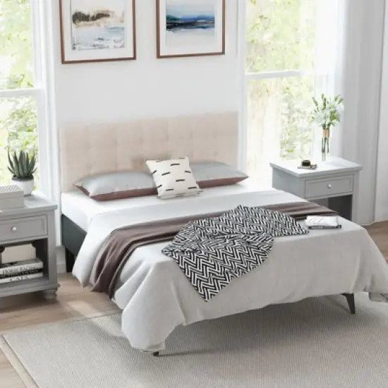 Infans Full/Queen Size Headboard Linen Fabric Upholstered Button Tufted Solid Wood Leg image {3}