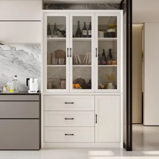 Famapy Modern Kitchen Hutch with Glass Doors,Multi-Drawer Kitchen Organizer,Kitchen Pantry with Storage,Easy Assembly,Perfect for Any Kitchen Layout image {14}