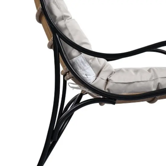 FIONECA 3-Piece Wicker Outdoor Patio Furniture Set with Lounge Chair, Ottoman & Coffee Table, Black & Natural Rattan with Beige Cushions image {7}