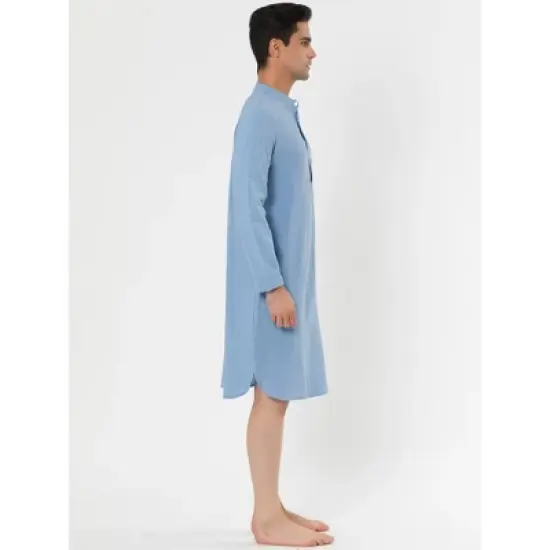 Lars Amadeus Men's Nightshirt Sleep Shirt Banded Collar Henley Shirt Pajamas Nightgown image {2}