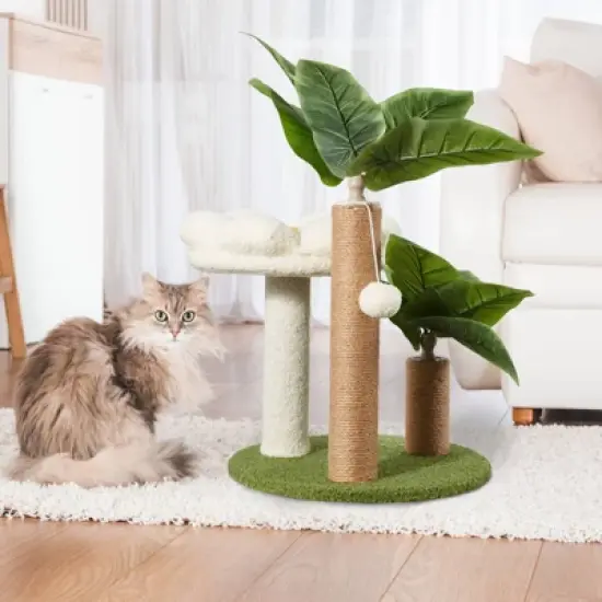 EROMMY Cat Tree Tower, Coconut Palm Tree with Sisal Scratching Post for Indooor Cats, Green image {7}