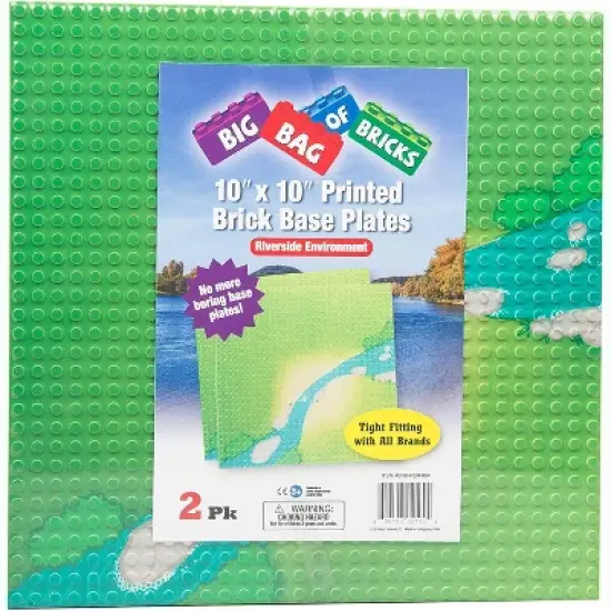 Big Bag of Bricks Large Grassy Field & River Pattern Building Plates 10"x10", 2 Pack image {2}
