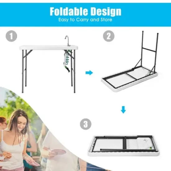 Costway Folding Fish Table Hunting Clean Cutting Camping Sink Faucet w Sprayer image {4}