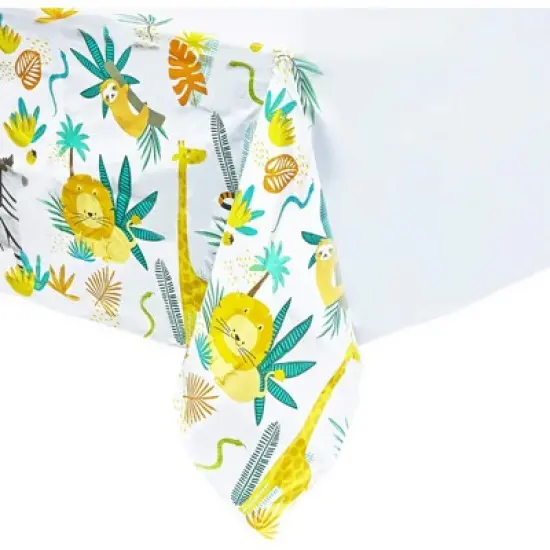 Blue Panda 3 Pack Jungle Safari Plastic Tablecloths, Disposable Table Cover Kids Animal Birthday Party, 54x108" image {2}