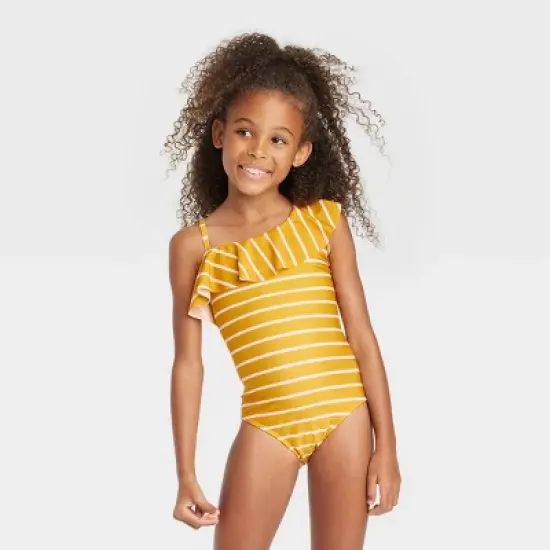 Girls' Striped One Piece Swimsuit - Cat & Jack&trade; Yellow image {3}