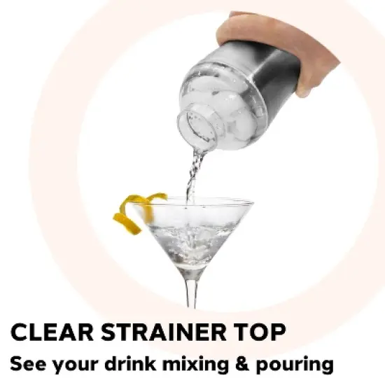 Oggi 17oz Groove Cocktail Shaker White Gold Marble: Stainless Steel & Plastic, Hand Wash, Multicolored, 9" Height image {2}