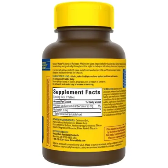 Nature Made Melatonin 100% Drug Free Sleep Aid for Adults  4mg Extended Release Tablets - 90ct image {1}
