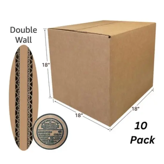 UOFFICE Heavy Duty Corrugated Boxes 18" x 18" x 18" 275lb Pack of 10 Cube Boxes image {2}
