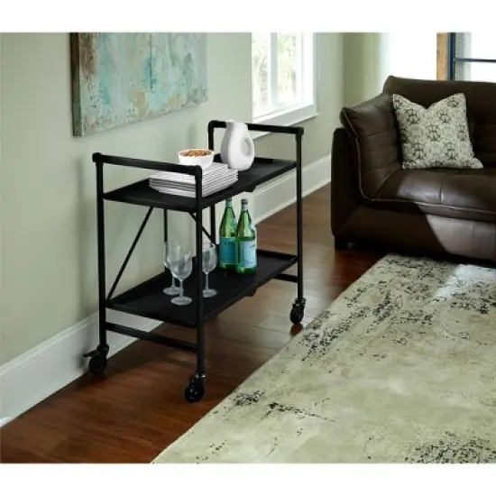 Indoor/Outdoor Folding Serving Cart with Wheels & Shelves - Black - Room & Joy image {4}