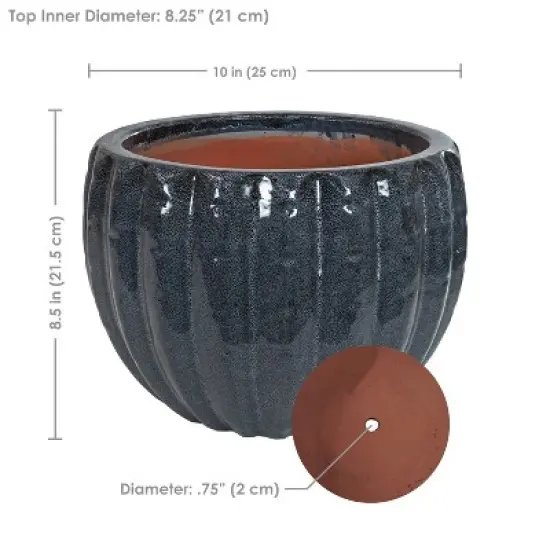 Sunnydaze Round Ceramic Planter - Black Mist - 10" - Set of 2 image {1}