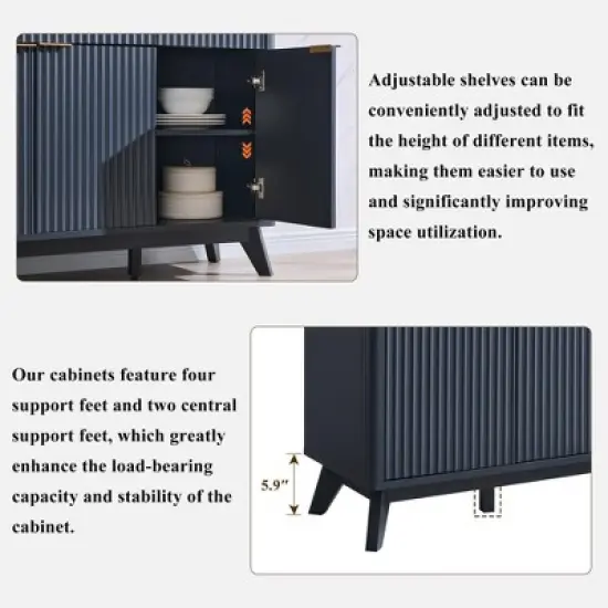 60" Buffet Sideboard Cabinet, Fluted Coffee Bar Table with 3 Drawers & 4 Doors, Modern Sideboard for Dining Room, Living Room image {5}