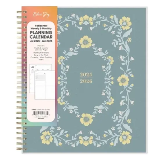 Blue Sky 8"x10" 2025-2026 Weekly/Monthly Spiral Planner Smooth Frosted Sammie Green image {2}
