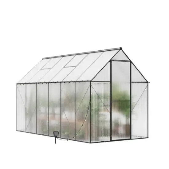 Outdoor 8x12 FT Greenhouse, Heavy Duty Polycarbonate Greenhouse, Greenhouse with Aluminum Frame and Roof Vent-Coolbibila image {4}