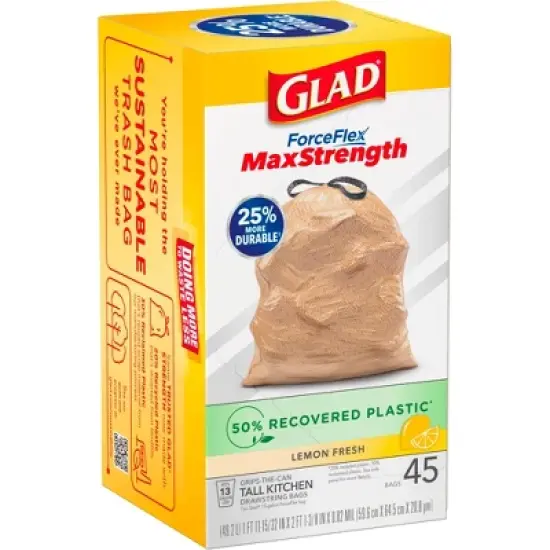 Glad ForceFlex MaxStrength Recovered Plastic Trash Bag - Lemon Fresh - 13 Gallon/45ct image {2}