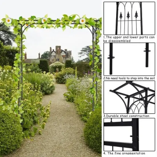 Costway Garden Wedding Rose Arch Pergola Archway Flowers Climbing Plants Trellis Metal image {3}