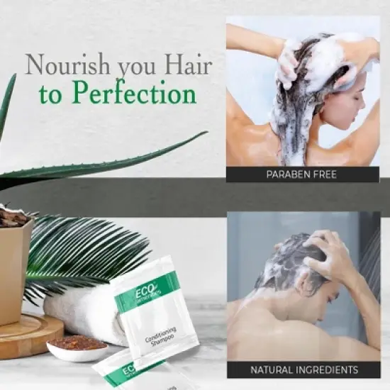 ECO Amenities 100 pack 2 in 1 Travel Size Hotel Shampoo and Conditioner Sets, Bulk Toiletries Supplies, 0.35 fl oz, Green Tea Scent image {3}