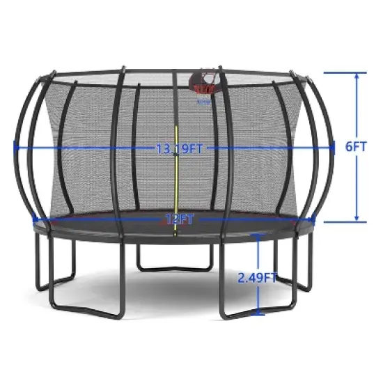 Belatt 12FT Pumpkin Trampoline with Enclosure Net and Ladder &ndash; Black & Red, Outdoor Use image {5}