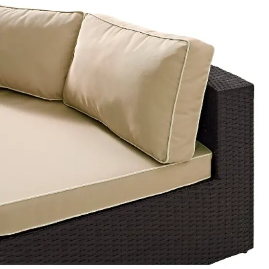 Catalina Outdoor Wicker Round Sectional Sofa  - Sand - Crosley image {4}