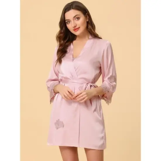 cheibear Womens Satin Pajama Silk Nightgown Lounge Nightdress with Robe Sets image {2}