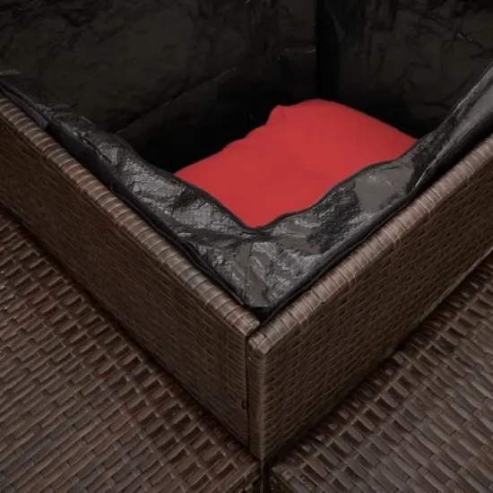 vidaXL Patio Sofa Set - L-Shaped Brown Poly Rattan Outdoor Seating with Side & Coffee Table, Tempered Glass Top, Cushions, Storage image {8}