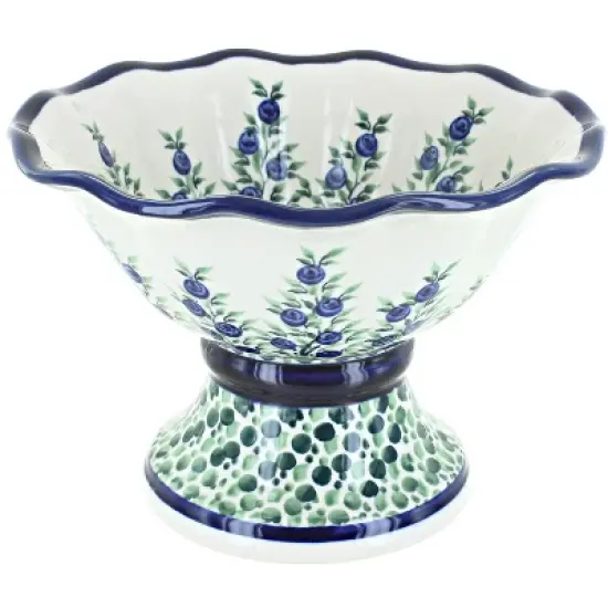 Blue Rose Polish Pottery 1721 Zaklady Small Pedestal Bowl image {5}