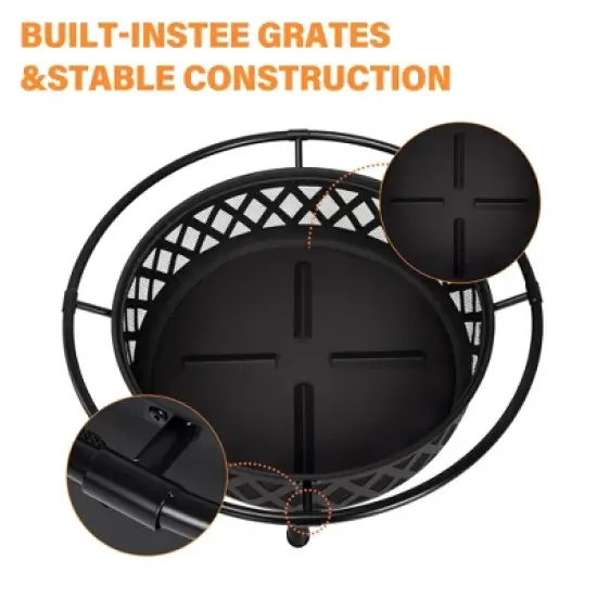 Bestier 20" Fire Pit for Outside Wood Burning, Round Outdoor Fire Pit with Screen and Poker, Brown Steel Fire Pit for Backyard Garden Bonfire Patio image {6}