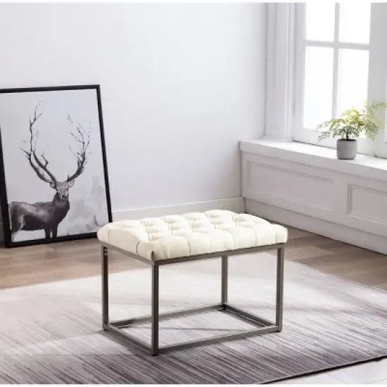 24" Button Tufted Metal Ottoman - WOVENBYRD image {4}
