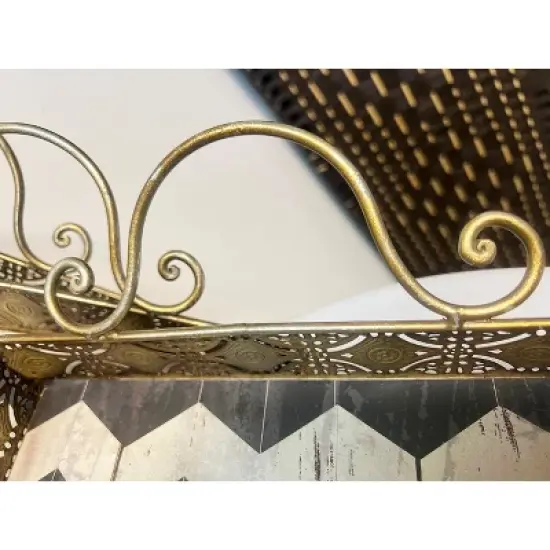 Essential Decor & Beyond Decorative Rectangular Metal Tray With Handle:  Black and White Chevron Pattern - 3PC image {5}