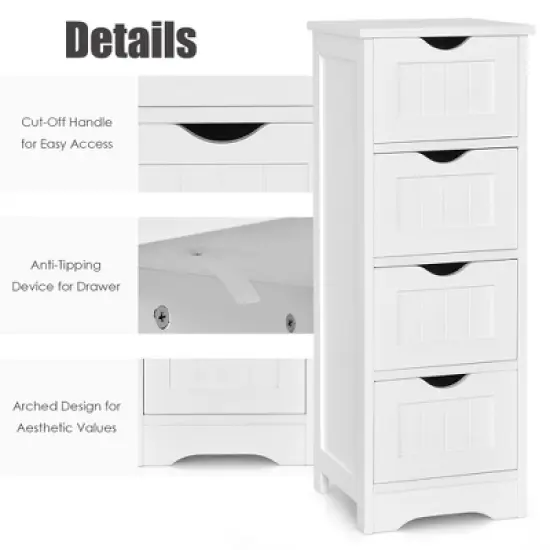 Costway White Floor Storage Cabinet Bathroom Organizer Free Standing 4 Drawers image {7}