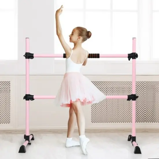 Costway Portable Ballet Barre 4ft Freestanding Adjustable Double Dance Bar Pink image {1}