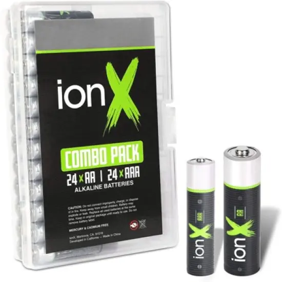 IonX Batteries - 24 AA and 24 AAA High Performance Alkaline 1.5 Volt Battery Combo Pack image {4}