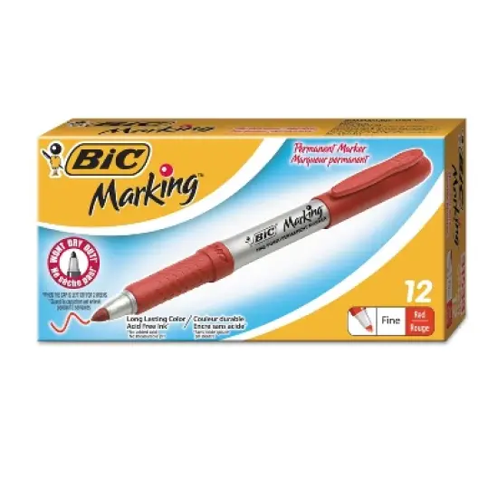Bic Marking Fine Tip Permanent Marker Rambunctious Red Dozen GPM11RD image {1}